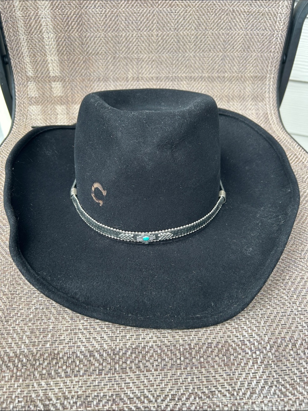 Charlie 1 Horse Black Western Felt Cowboy Hat with Turquoise Accent.